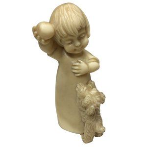 Bianchi Vintage (1979) Alabaster Figurine - Child Playing with Dog - Italy - Con